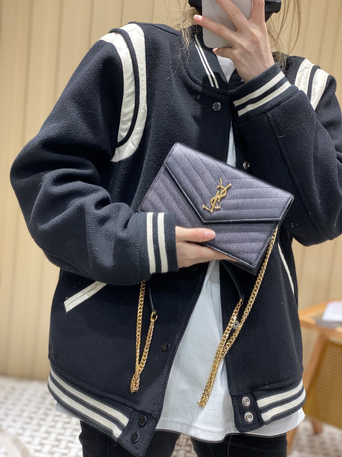 Saint laurent Ysl woc小号信封包 393953黑色金扣