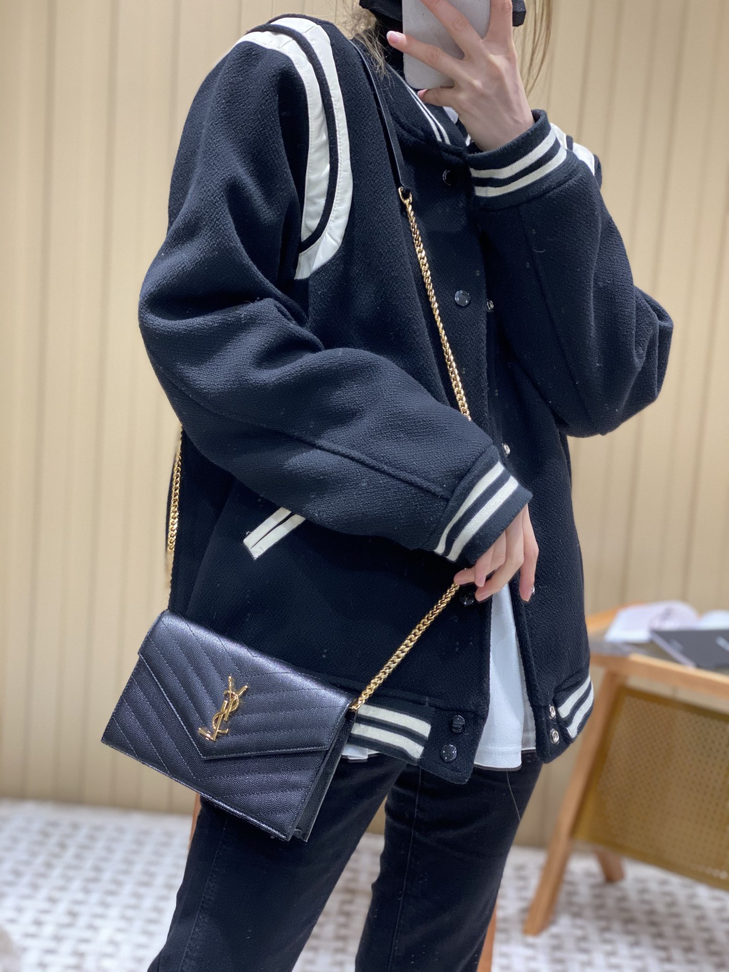 Saint laurent Ysl woc小号信封包 393953黑色金扣