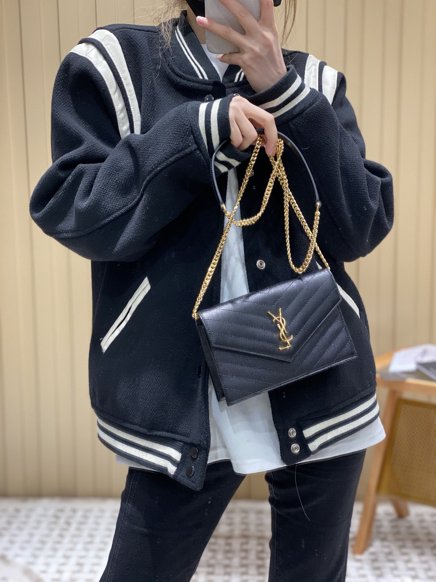 Saint laurent Ysl woc小号信封包 393953黑色金扣