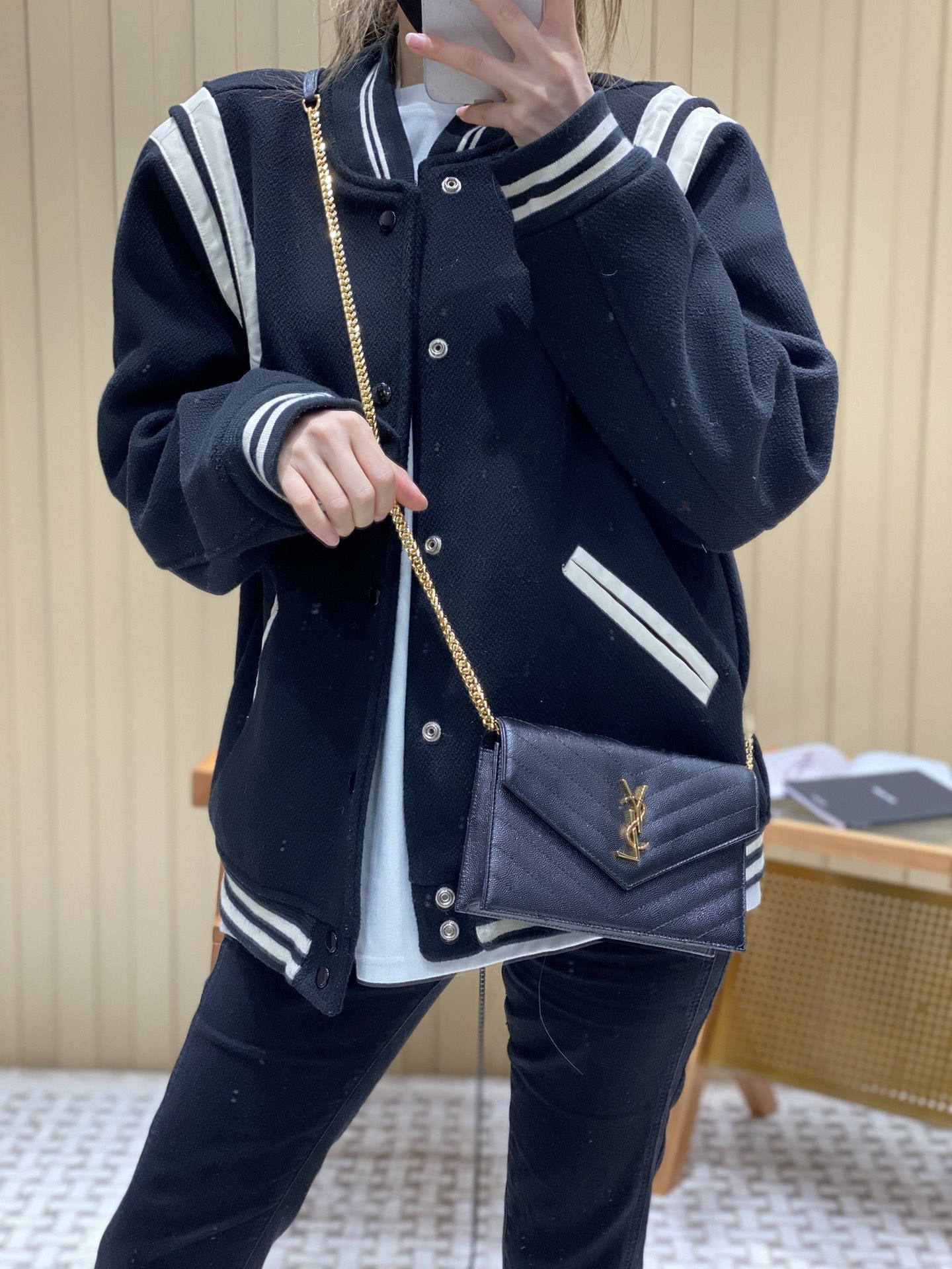 Saint laurent Ysl woc小号信封包 393953黑色金扣