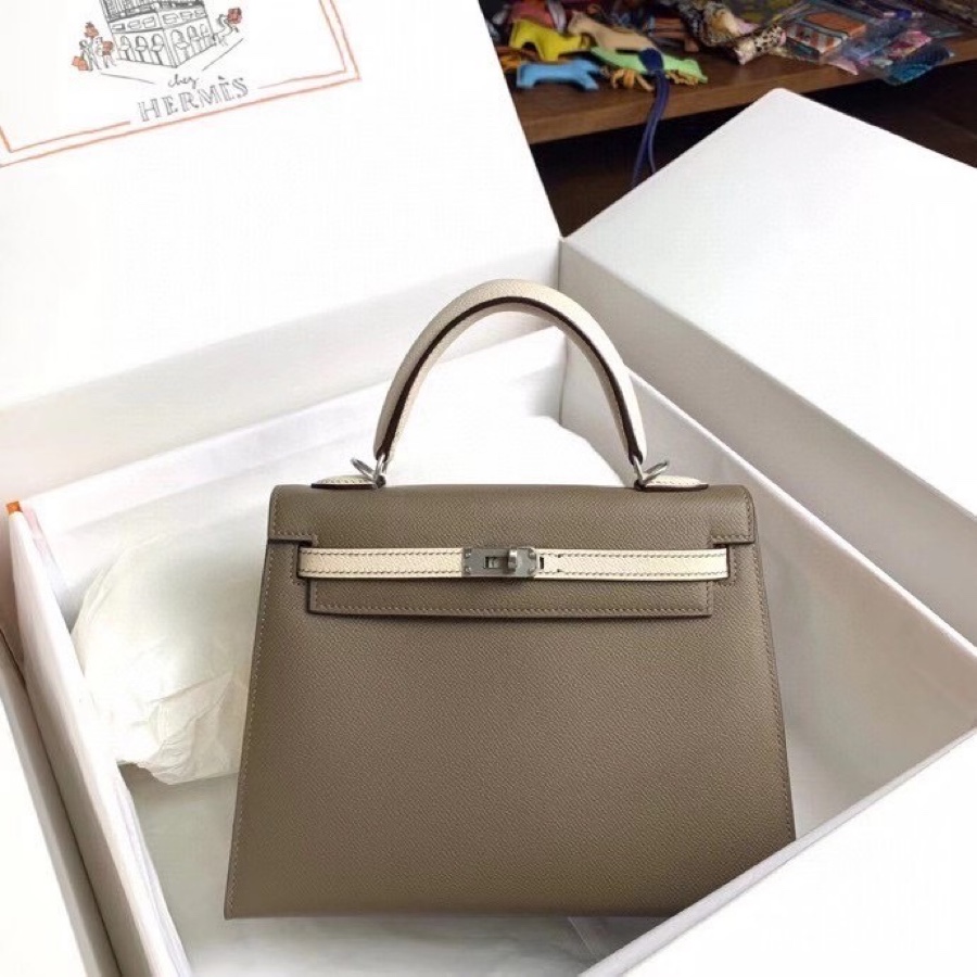 NO:811679,Kelly color matching 25cm esom leather milkshake white and pewter gray, Hermes, hermes, Hermes,19860909Kelly 拼色 25cm esom 皮 奶昔白拼锡器灰,爱马仕,hermes,Hermes,,Bag