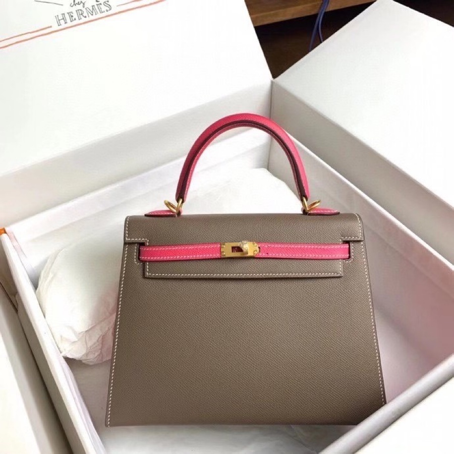 NO:811672,Kelly color matching 25cm esom leather elephant gray with lipstick powder, Hermes, hermes, Hermes,19860909Kelly 拼色 25cm esom 皮 大象灰拼唇膏粉,爱马仕,hermes,Hermes,,Bag