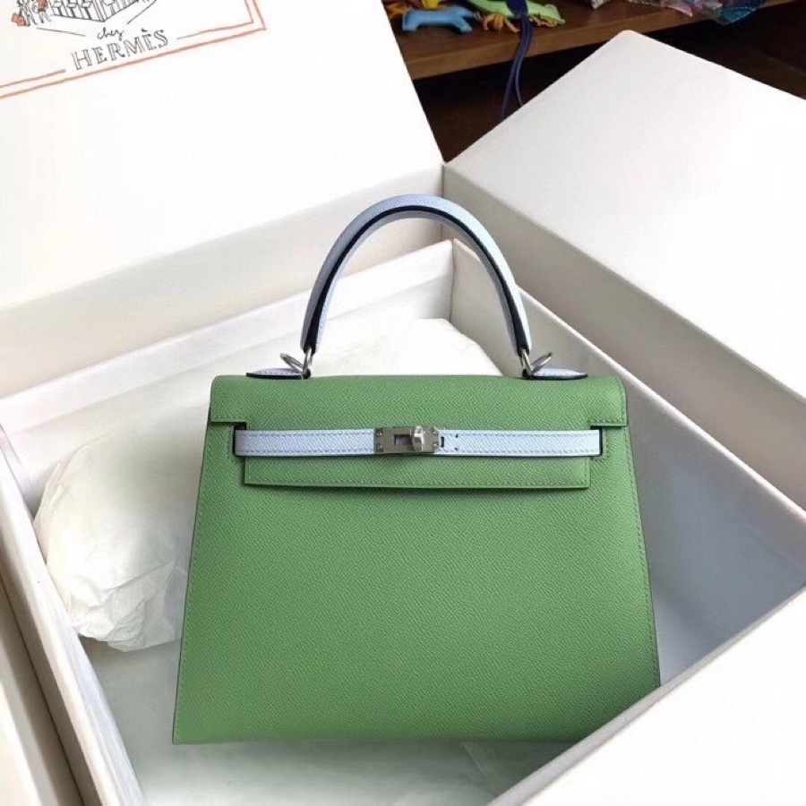 NO:811676,Kelly color matching 25cm esom leather avocado green and haze blue, Hermes, hermes, Hermes,19860909Kelly 拼色 25cm esom 皮 牛油果绿拼雾霾蓝,爱马仕,hermes,Hermes,,Bag