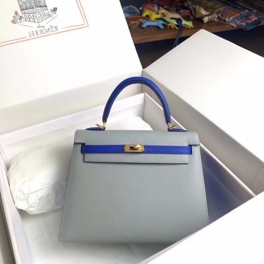 NO:811660,Kelly color matching 25cm esom leather linen blue and electric blue, Hermes, hermes, Hermes,19860909Kelly 拼色 25cm esom 皮 亚麻蓝拼电光蓝,爱马仕,hermes,Hermes,,Bag