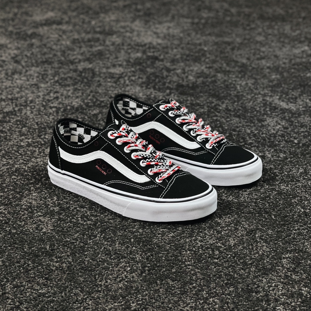 G0 Vans Old Skool Tapered 彩色鞋带范斯官方 棋盘内衬 黑白撞色薄款帆布鞋