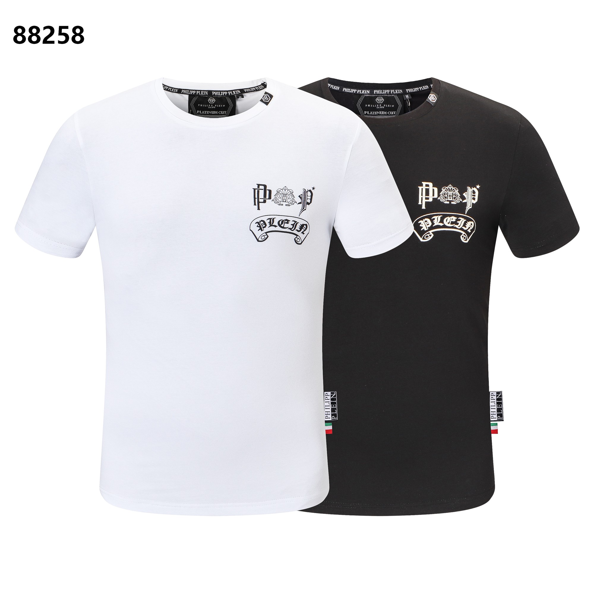 Philipp Plein Copy
 Clothing T-Shirt Black White Men Spring/Summer Collection Short Sleeve