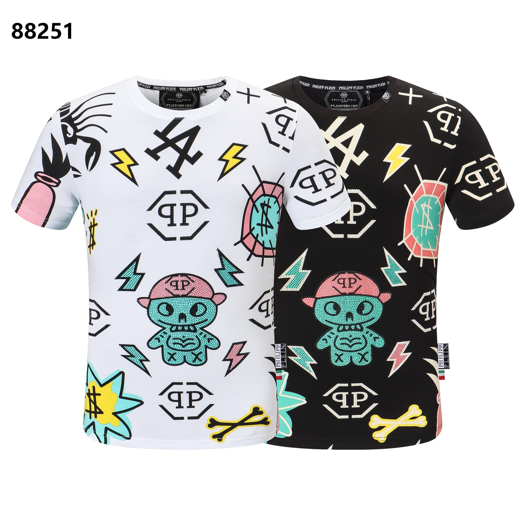 Philipp Plein Clothing T-Shirt Wholesale Replica
 Black White Men Spring/Summer Collection Short Sleeve