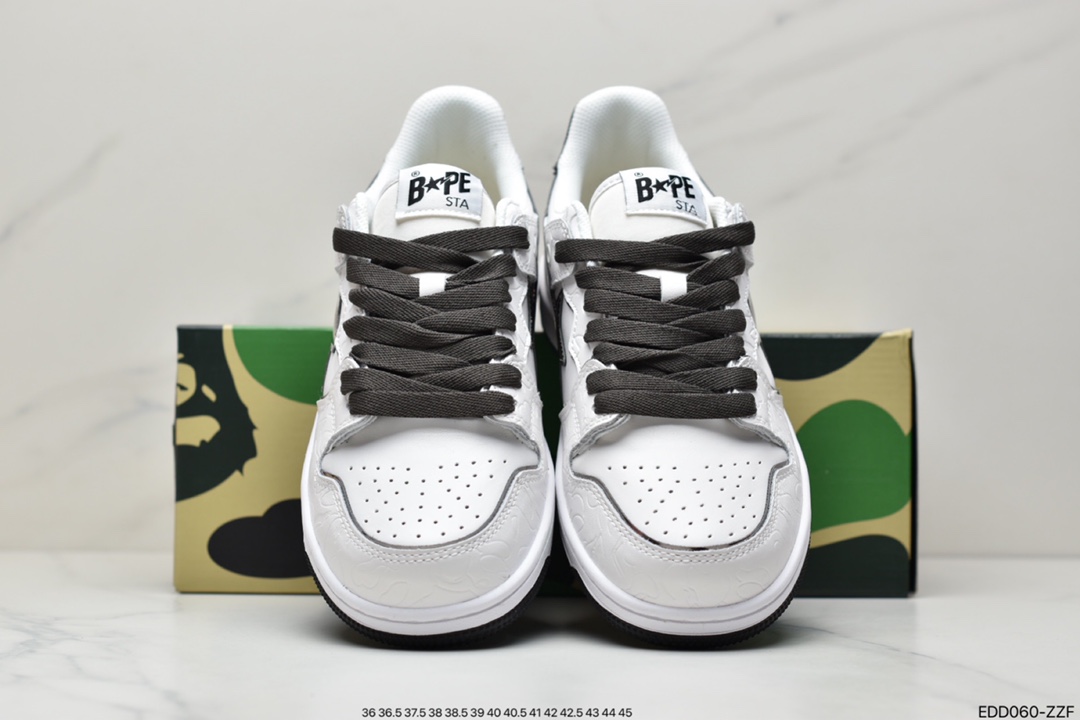 A Bathing Ape BAPE Sk8 Sta Low SK8 series low-top casual sports skateboard shoes ”leather coffee mocha dark brown and white” 1H80-191-013