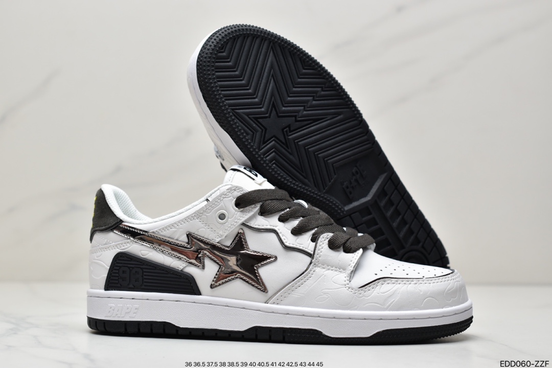 A Bathing Ape BAPE Sk8 Sta Low SK8 series low-top casual sports skateboard shoes ”leather coffee mocha dark brown and white” 1H80-191-013