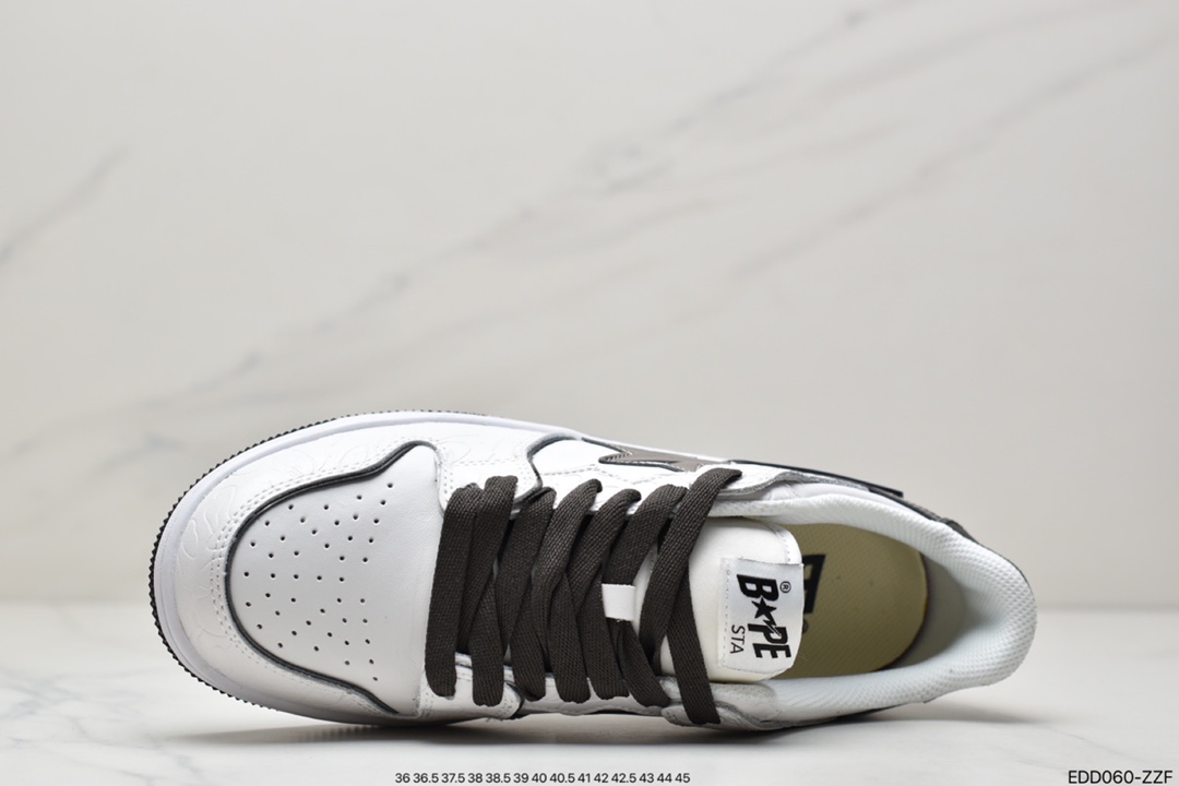 A Bathing Ape BAPE Sk8 Sta Low SK8 series low-top casual sports skateboard shoes ”leather coffee mocha dark brown and white” 1H80-191-013