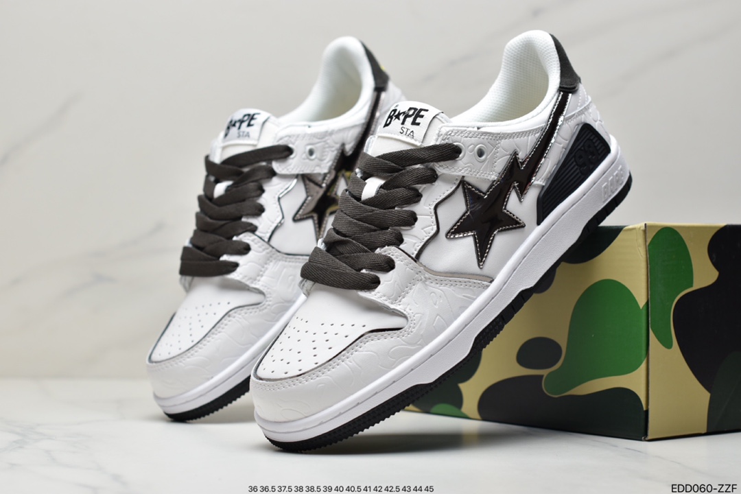 A Bathing Ape BAPE Sk8 Sta Low SK8 series low-top casual sports skateboard shoes ”leather coffee mocha dark brown and white” 1H80-191-013