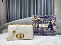 Dior Caro Bags Handbags Gold White Embroidery Vintage Cowhide Chains