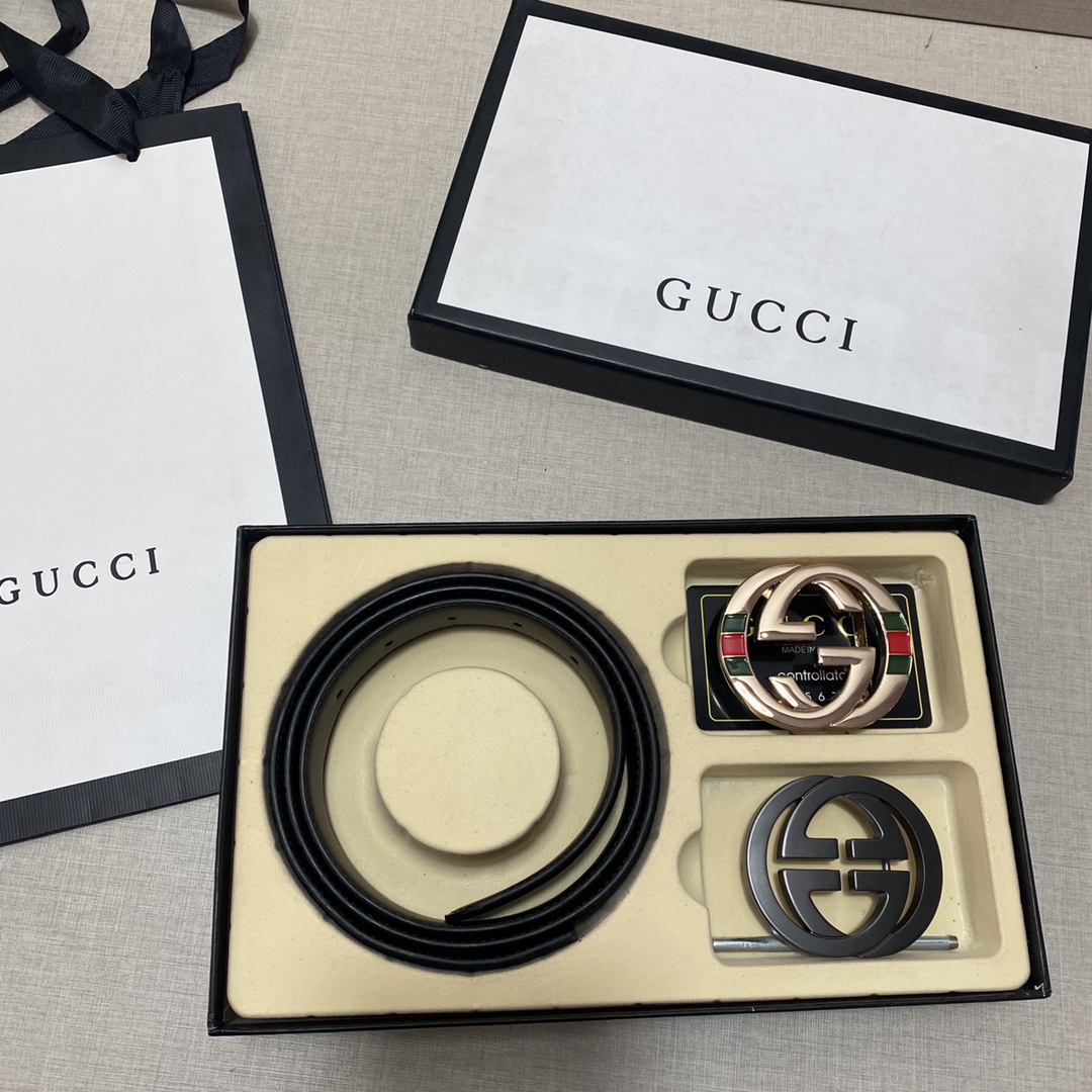 I5 G精品款 双扣礼盒套装· Gucci专柜在售正品 · 此款采用头层牛皮制作 · 走线油边细致 · 正品开模 · 搭配仿铜扣经久耐用、3.8cm规格 送打眼针