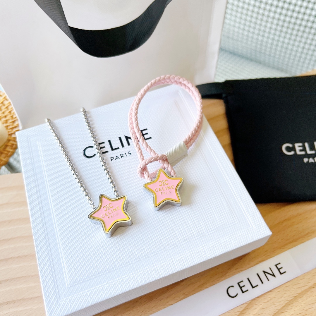 Celine Jewelry Bracelet Earring Necklaces & Pendants Pink Yellow Brass Vintage