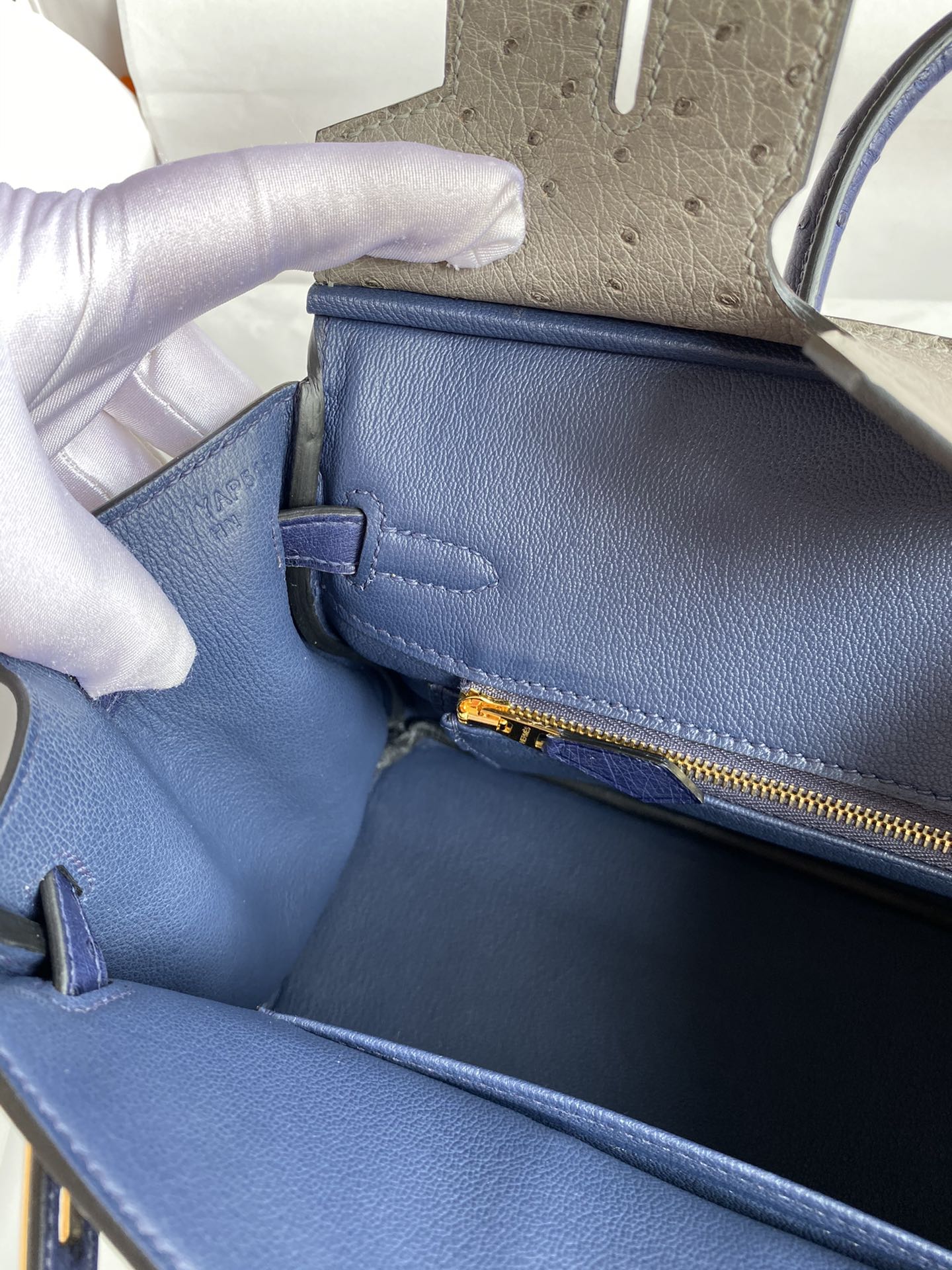 Acquista la replica di alta qualità a buon mercato 1: 1 Hermes Birkin Borse Borsette Blu Grigio Turtle Dove Grey Hardware oro Cuoio struzzo 9 i1645778016 4916 7