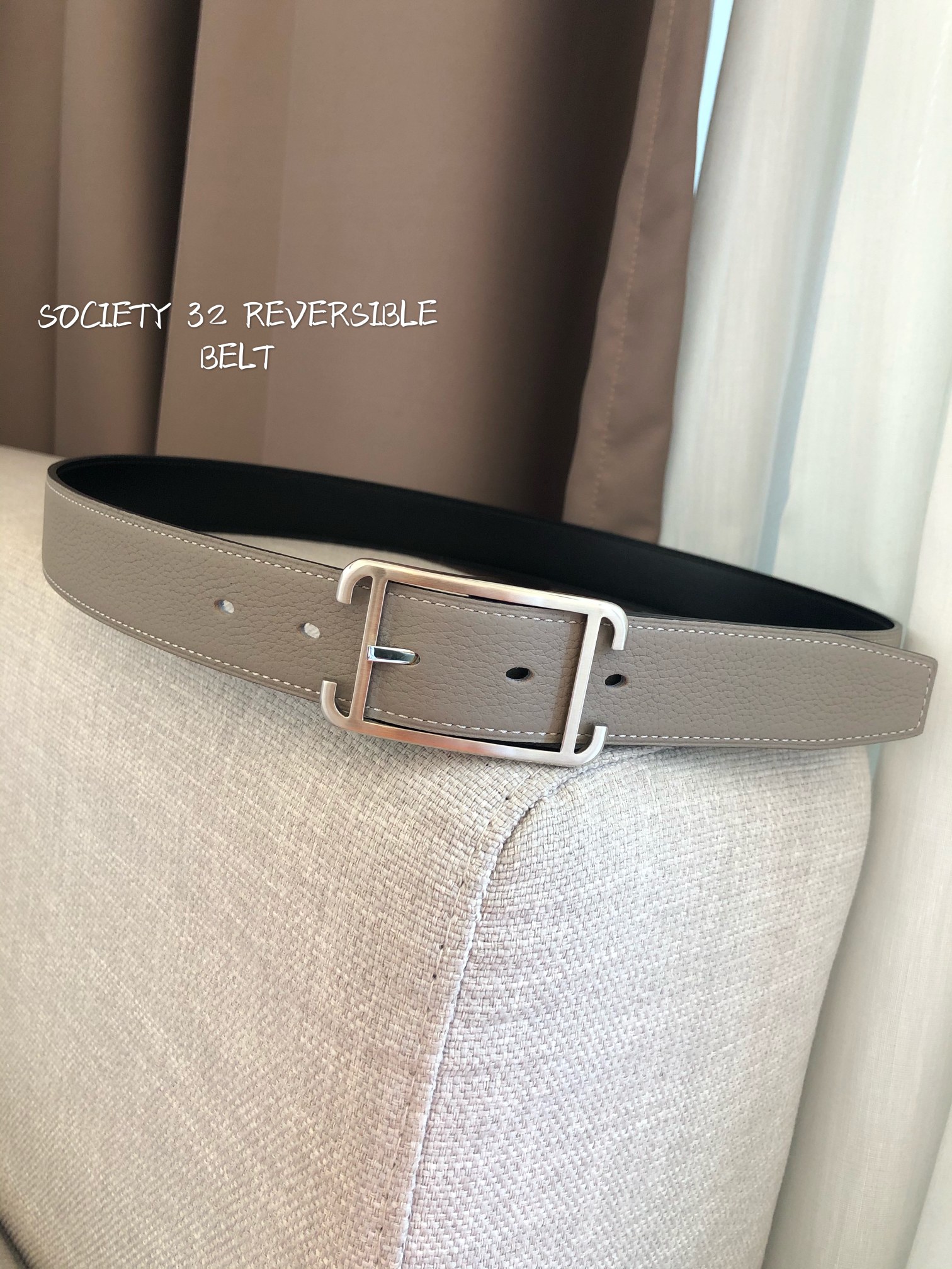 Hermes Society 32 Reversible Belt with Palladium Plated Buckle, Taupe 5 a1645807338178 0515