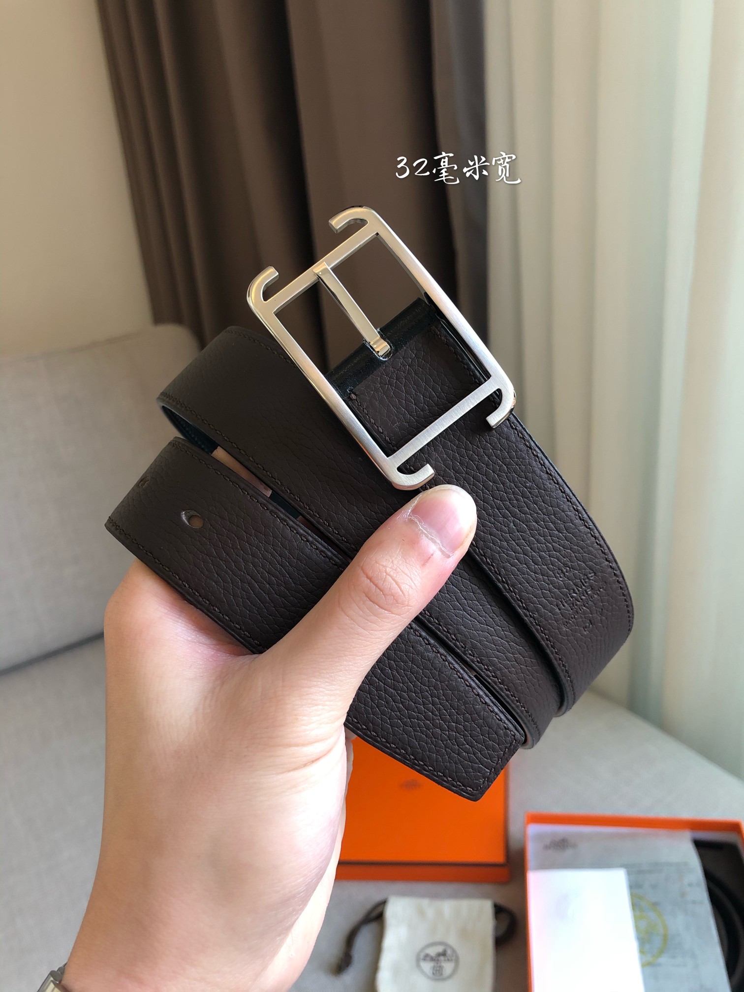 Hermes Society 32 Reversible Belt with Palladium-Plated Buckle, Brown/Black 4 a1645807390004 4713