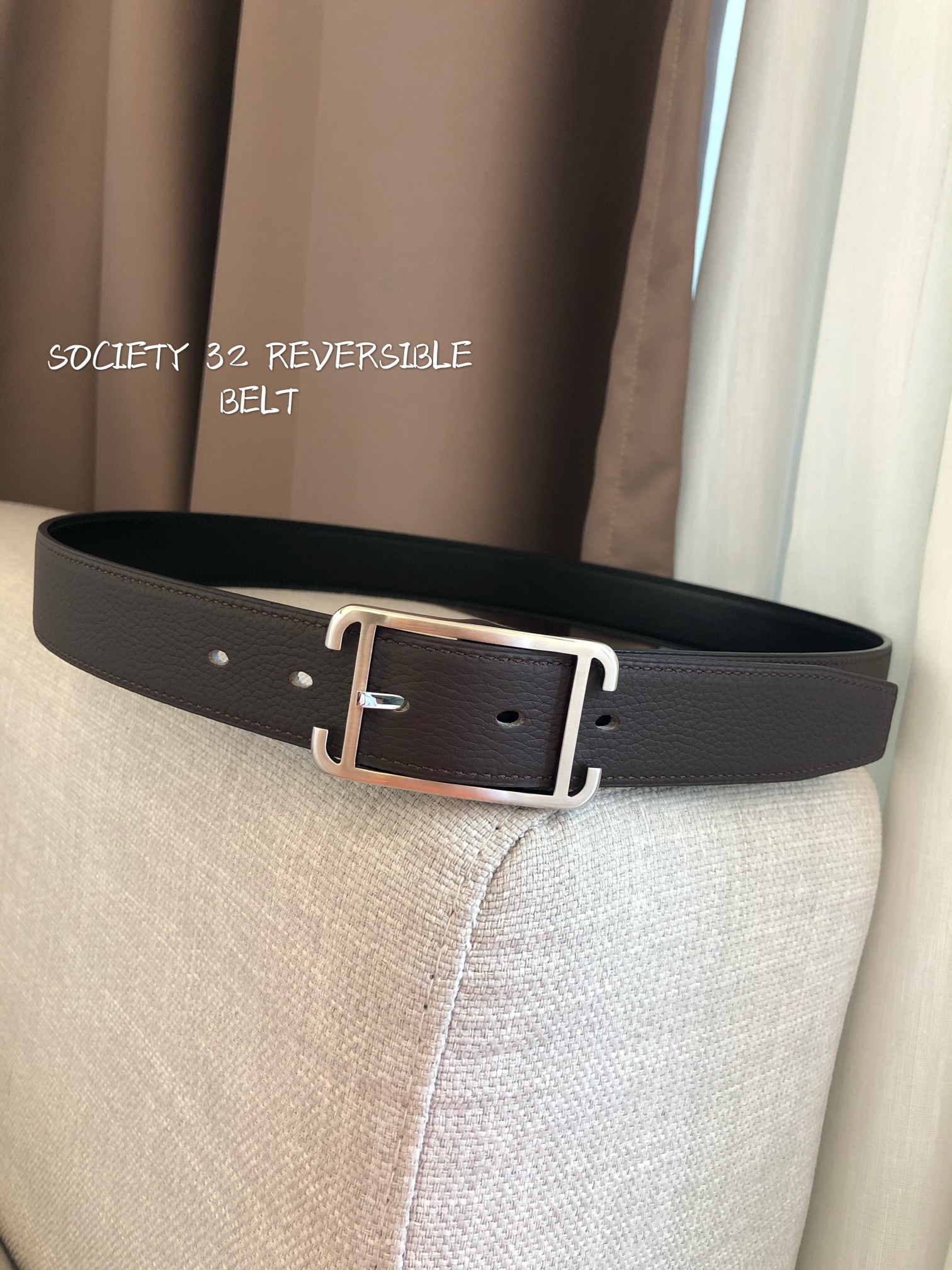Hermes Society 32 Reversible Belt with Palladium-Plated Buckle, Brown/Black 6 a1645807390200 2020