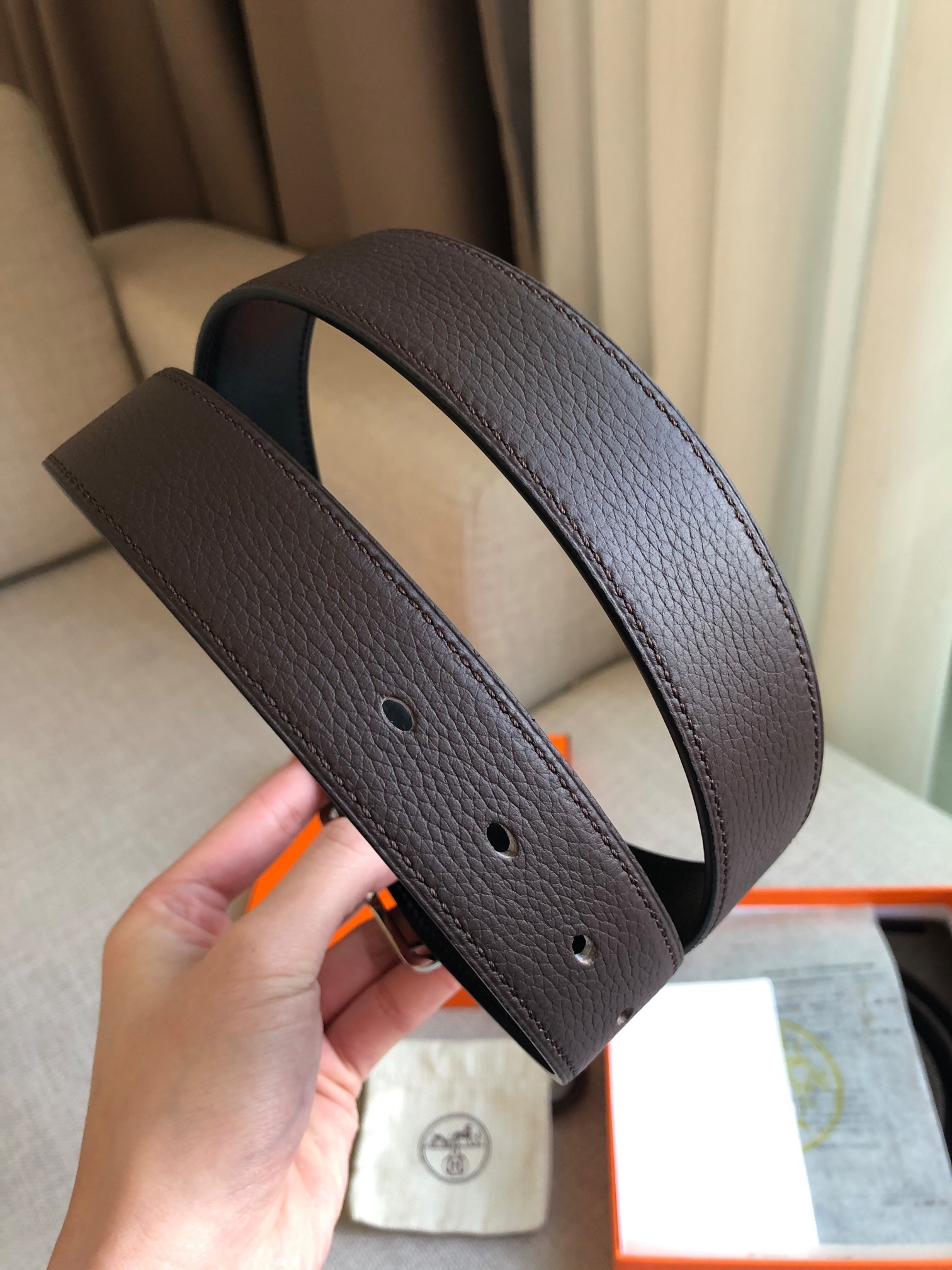 Hermes Society 32 Reversible Belt with Palladium-Plated Buckle, Brown/Black 7 a1645807390548 0883