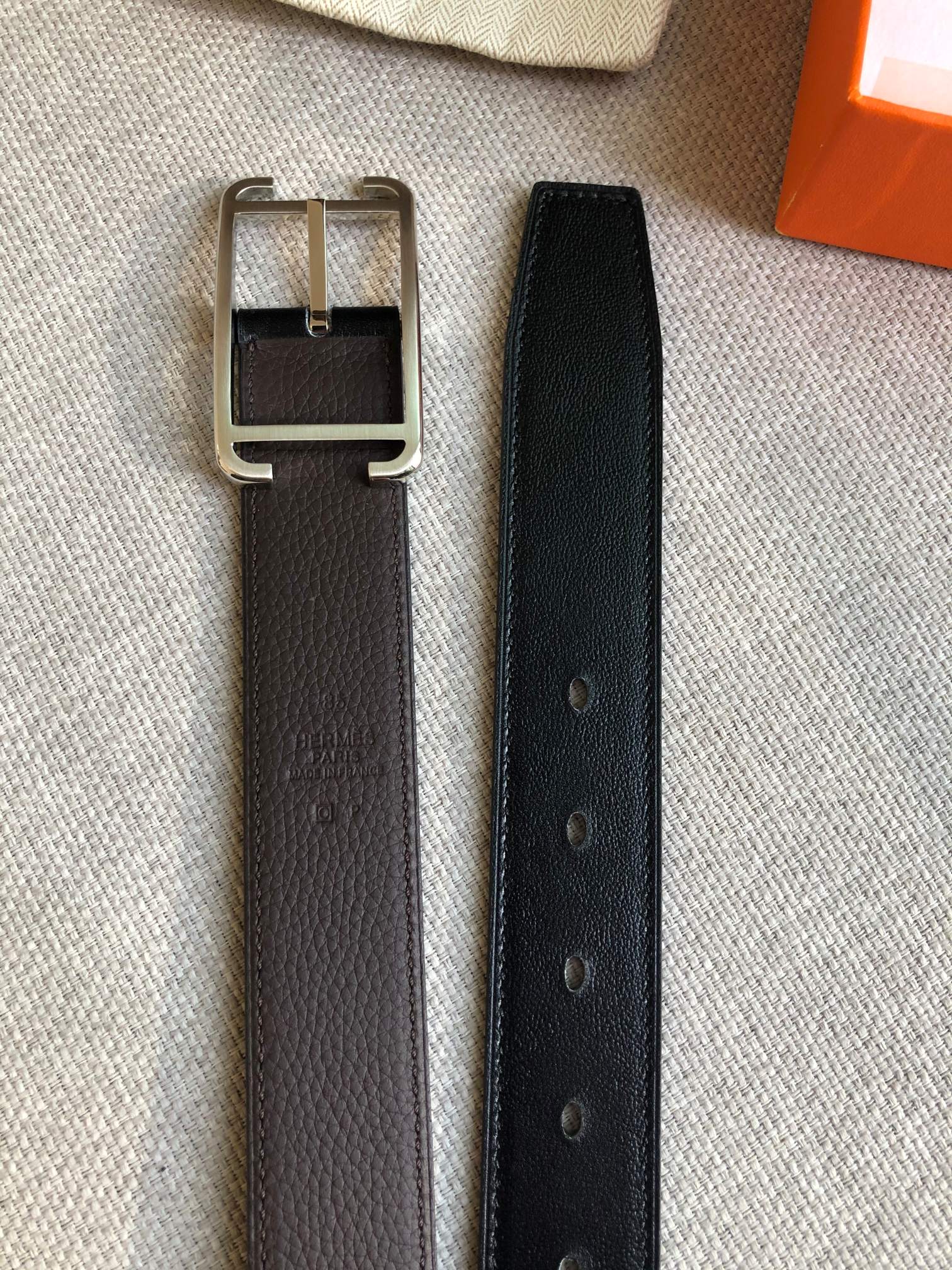 Hermes Society 32 Reversible Belt with Palladium-Plated Buckle, Brown/Black 8 a1645807391150 0220