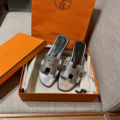 Hermes Shoes Slippers Silver Sewing Epsom Summer Collection