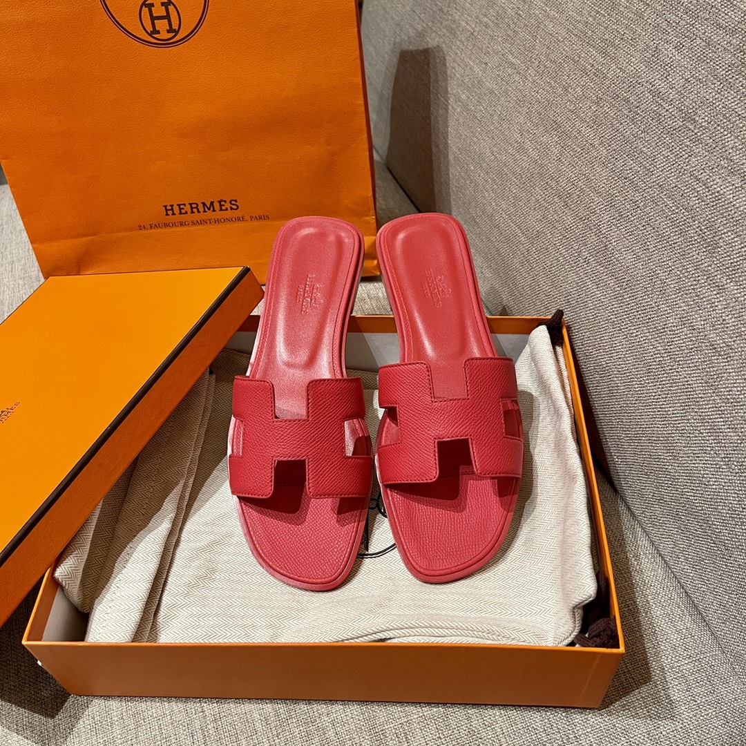 Hermes Shoes Slippers Red Sewing Epsom Summer Collection