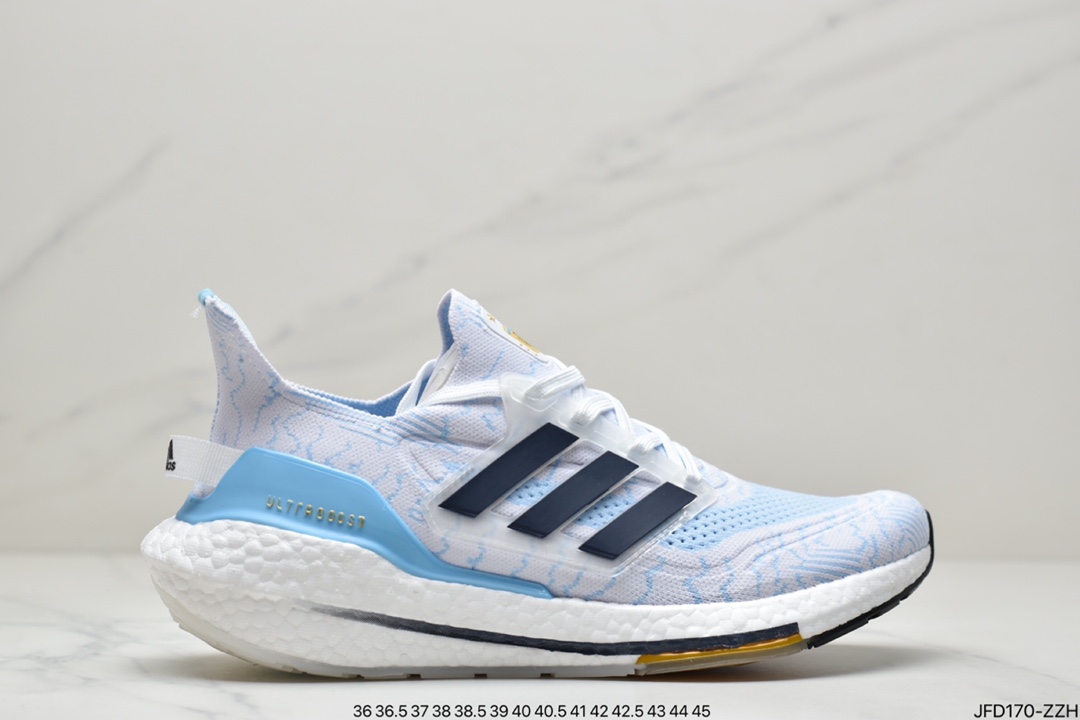 Adidas Ultra Boost 2021 ”White Clear Blue” UB2021 Edition Sock Knit Upper Casual Sports Jogging Shoes ”Sky Blue White Dark Blue” GZ7120