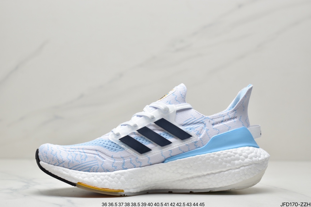 Adidas Ultra Boost 2021 ”White Clear Blue” UB2021 Edition Sock Knit Upper Casual Sports Jogging Shoes ”Sky Blue White Dark Blue” GZ7120