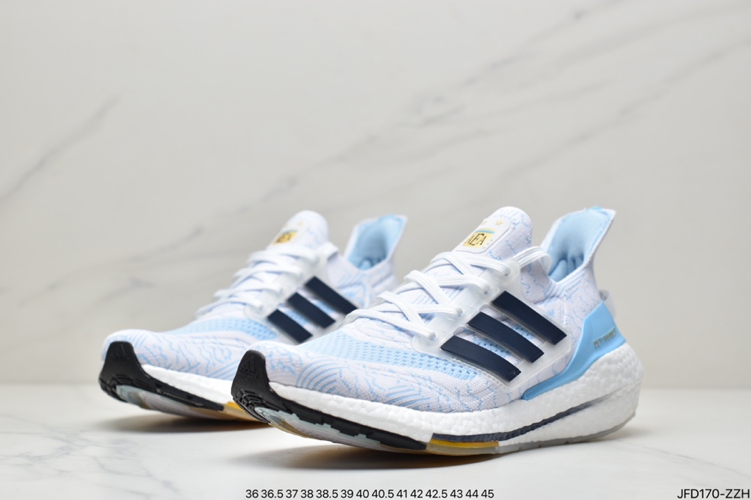 Adidas Ultra Boost 2021 ”White Clear Blue” UB2021 Edition Sock Knit Upper Casual Sports Jogging Shoes ”Sky Blue White Dark Blue” GZ7120