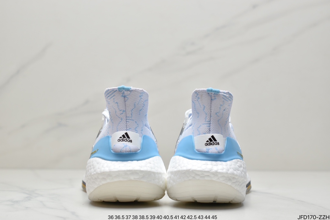 Adidas Ultra Boost 2021 ”White Clear Blue” UB2021 Edition Sock Knit Upper Casual Sports Jogging Shoes ”Sky Blue White Dark Blue” GZ7120