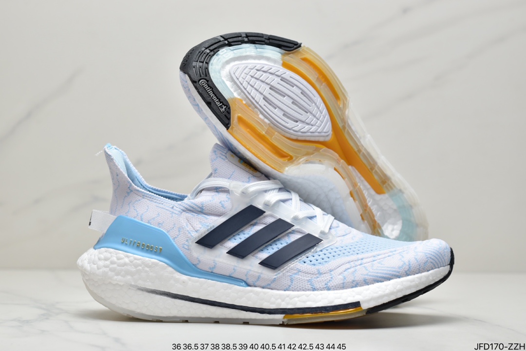 Adidas Ultra Boost 2021 ”White Clear Blue” UB2021 Edition Sock Knit Upper Casual Sports Jogging Shoes ”Sky Blue White Dark Blue” GZ7120