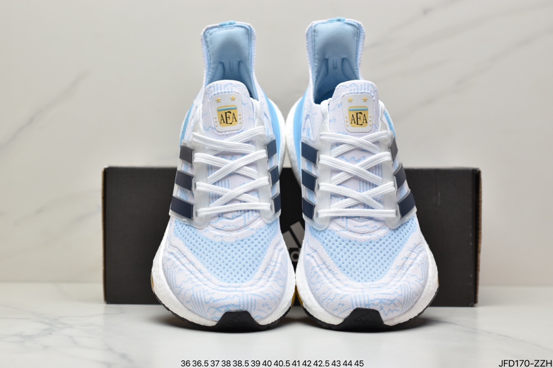 Adidas Ultra Boost 2021 ”White Clear Blue” UB2021 Edition Sock Knit Upper Casual Sports Jogging Shoes ”Sky Blue White Dark Blue” GZ7120