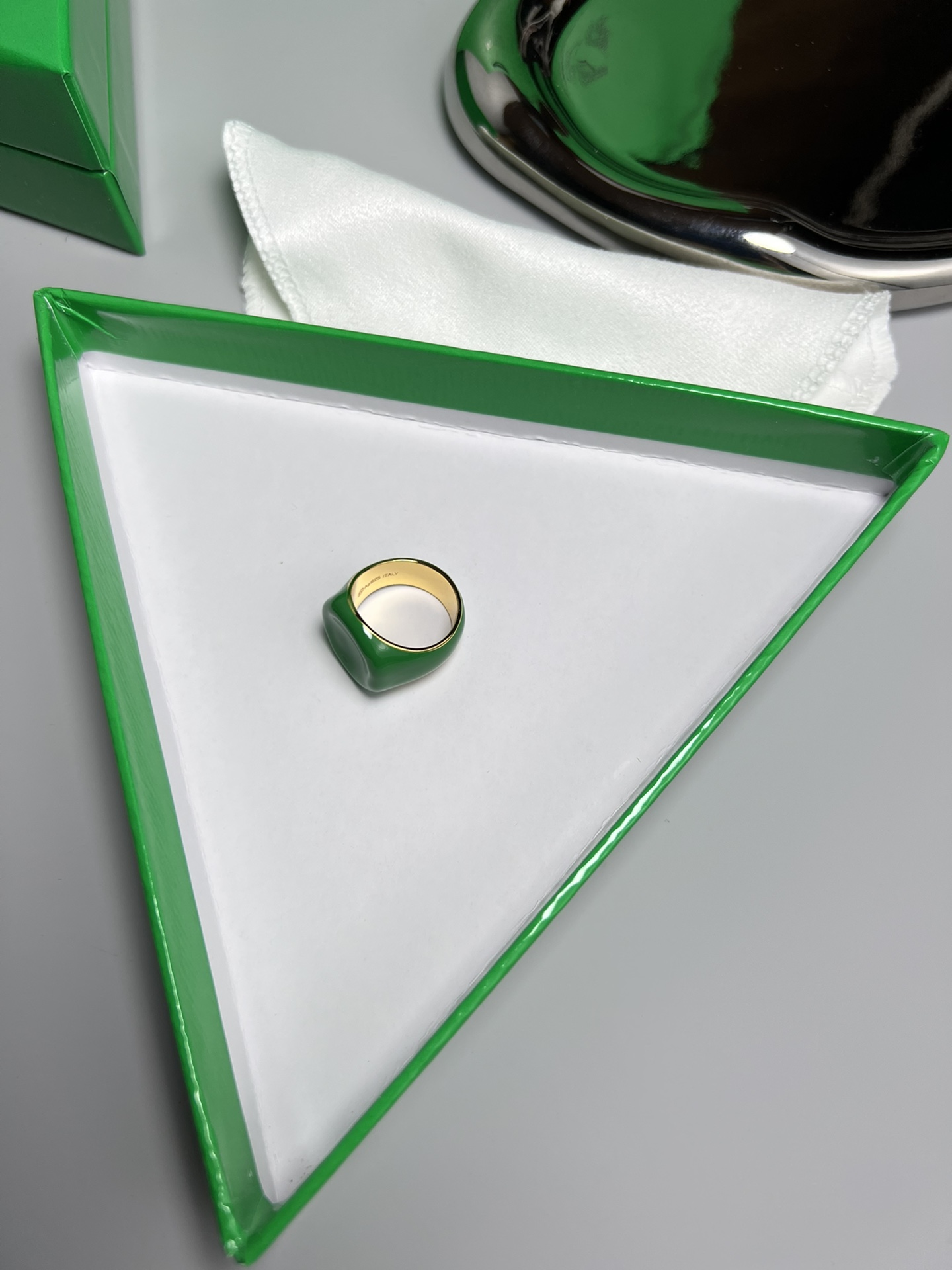 p220. BV hand-made green grass plating 18K silver ring - 图片 5