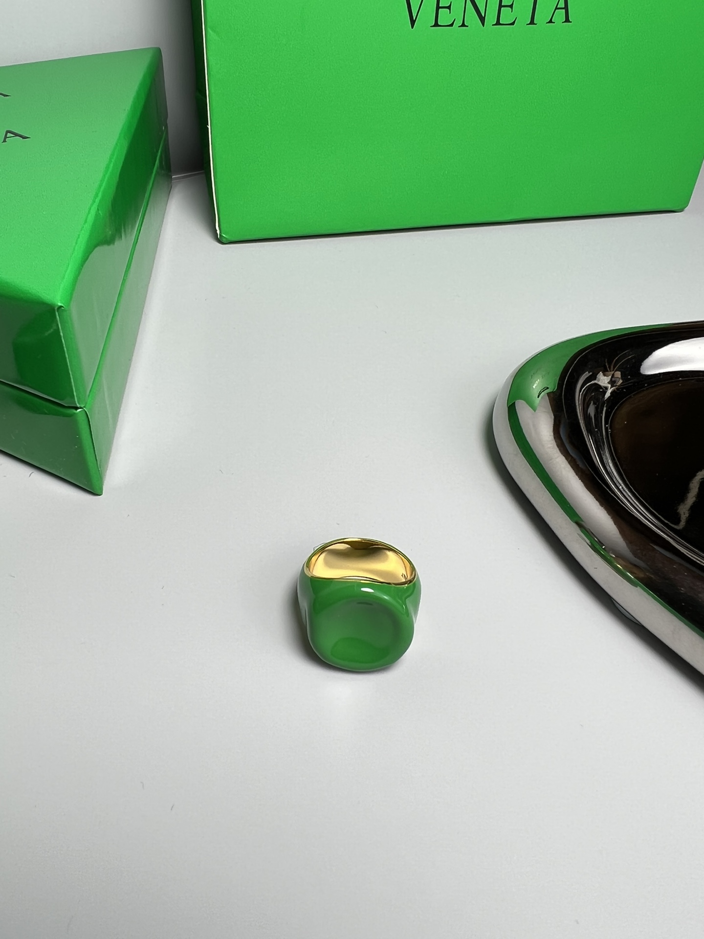 p220. BV hand-made green grass plating 18K silver ring - 图片 2