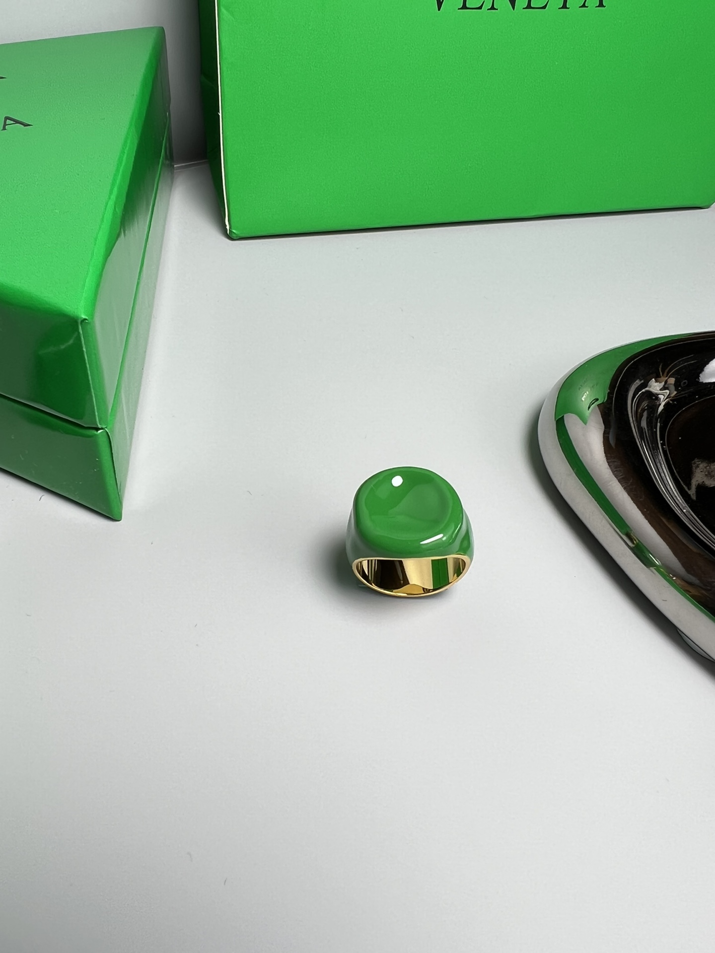 p220. BV hand-made green grass plating 18K silver ring - 图片 1