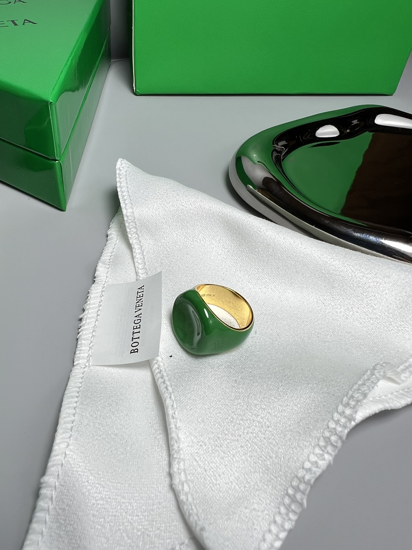 p220. BV hand-made green grass plating 18K silver ring - 图片 4