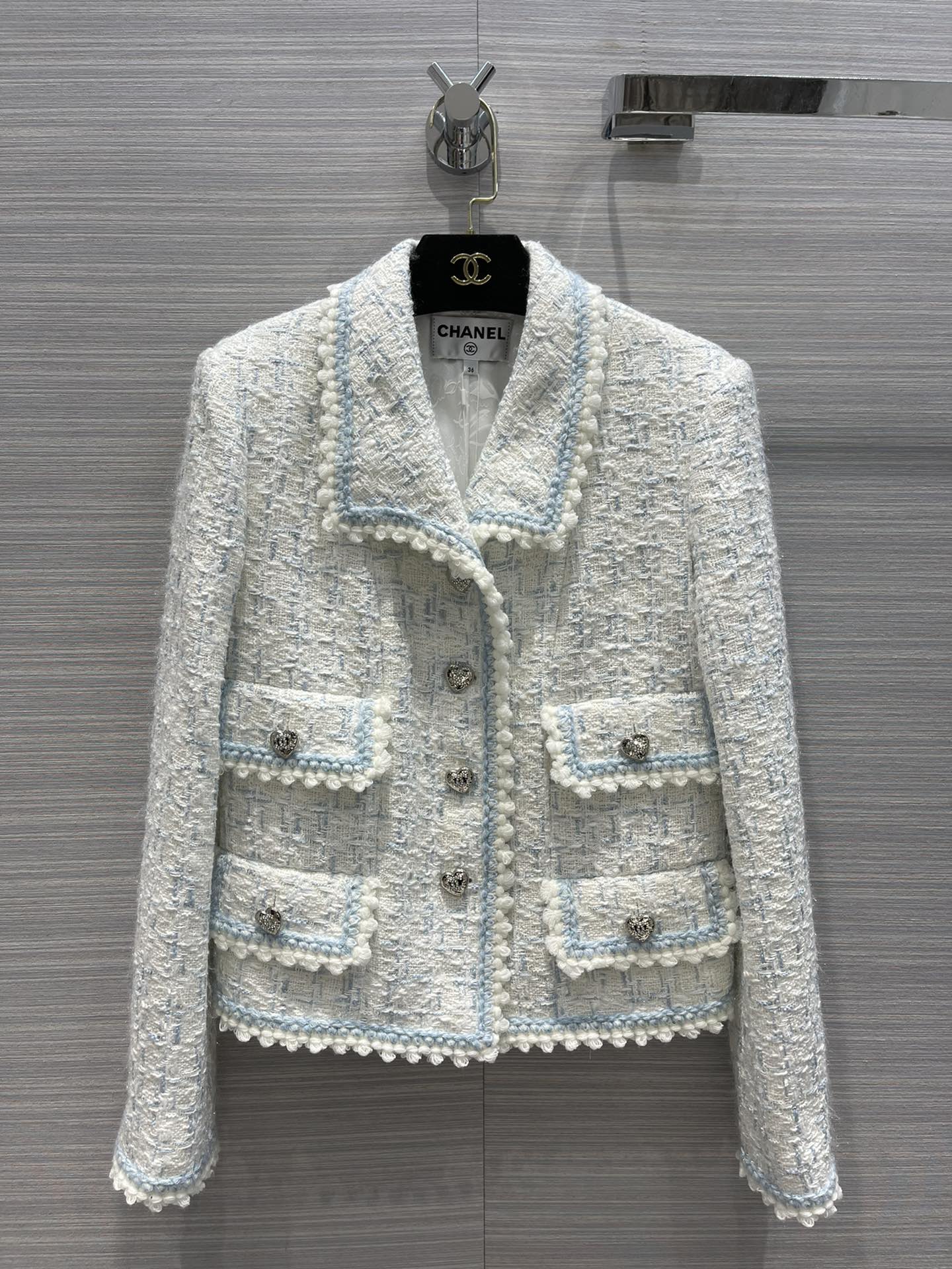 Coco Chanel Inspired Boucle Tweed Box Jacket Blazer Lilac