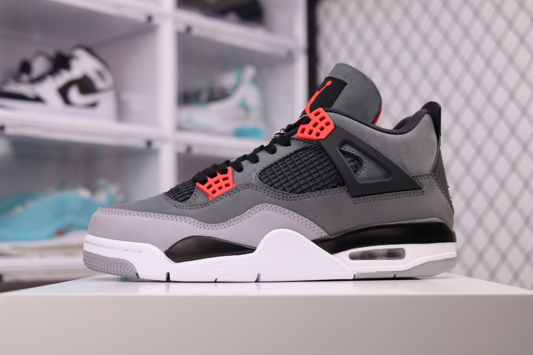 J0 Air Jordan 4 红外线碳黑鞋身 红色鞋空控扣点缀 耐看新工厂出货细节把关严谨 整洁度 无敌 市场最高工艺复刻 无色差 原盒原配 价格良心 的天花板