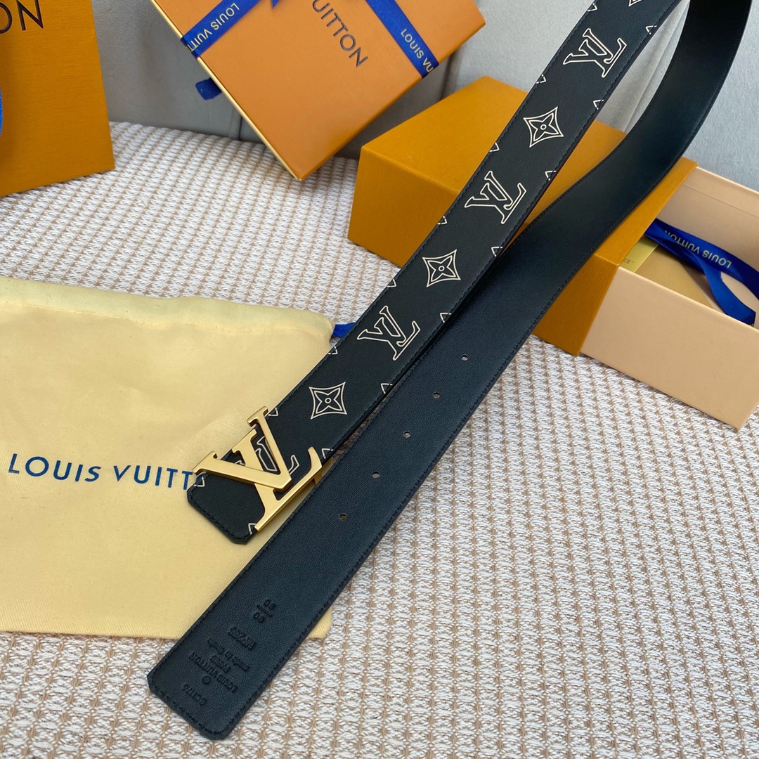 Louis Vuitton Belts Black Men Calfskin Cowhide Raffia