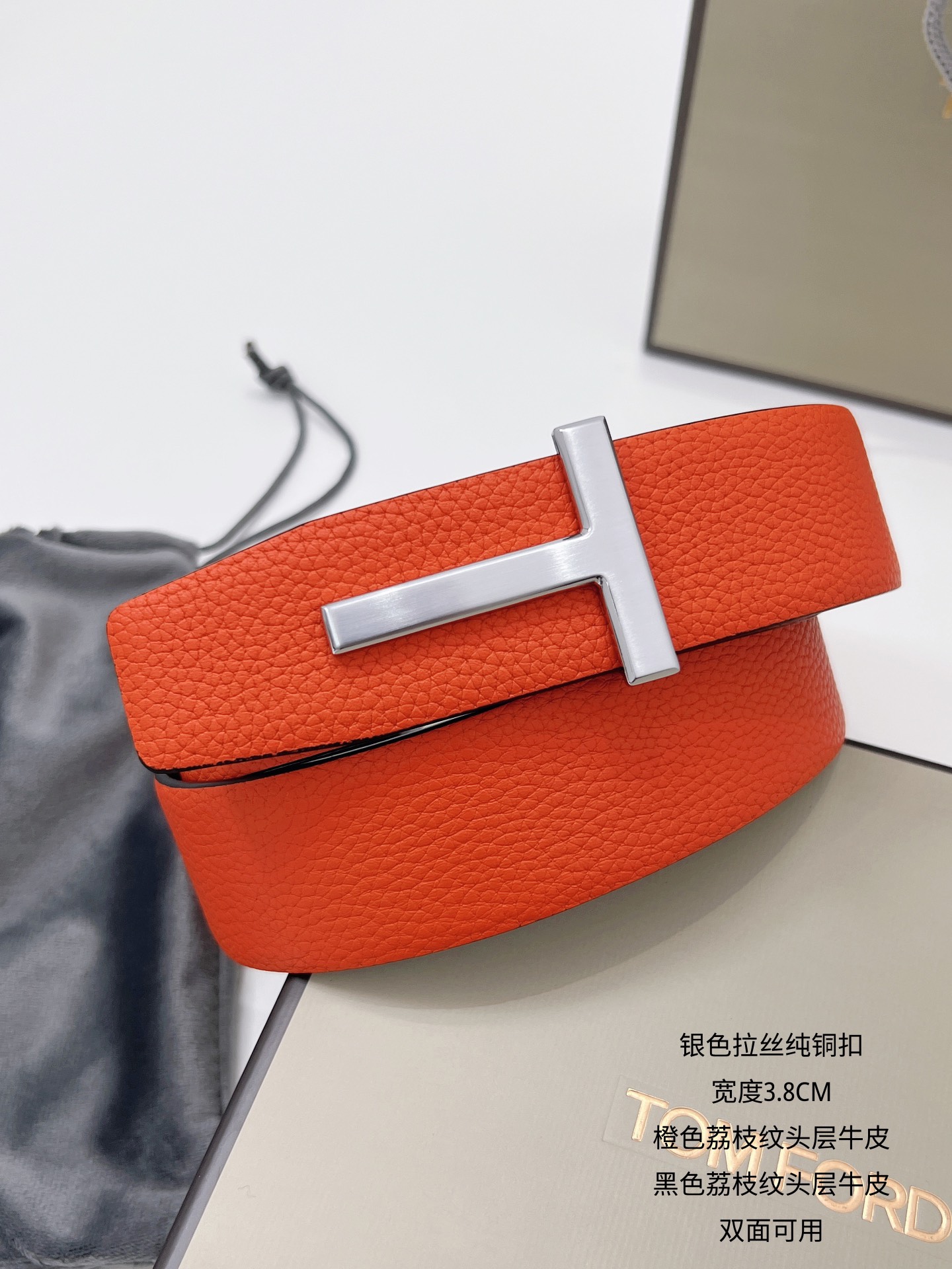 NO:336842,Tom Ford Original Single Product Width 3.8cm Classic lychee pattern head layer cowhide, two-color combination, double-sided available. Classic T-shaped pure copper buckle (optional in multiple colors), belt, cowhide19860909汤姆福特 原单货品 宽度 3.8cm  经典荔枝纹头层牛皮,双色搭配,双面可用. 经典T字形纯铜扣头（多色可选）,皮带,cowhide,Belt