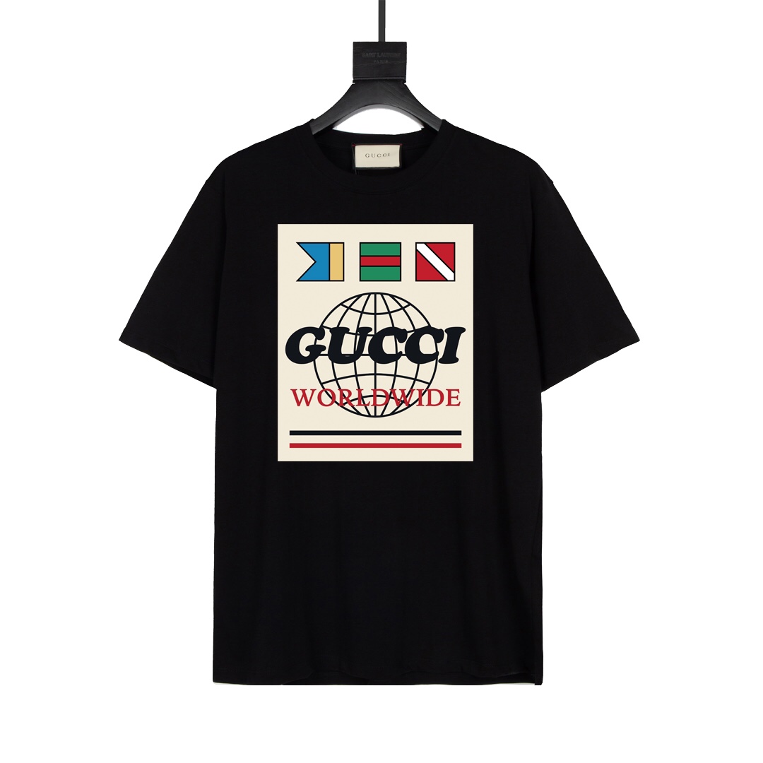 Gucci 20SS camiseta de manga corta de nueva temporada de principios de primavera. Patrón de logo de globo terráqueo, si…