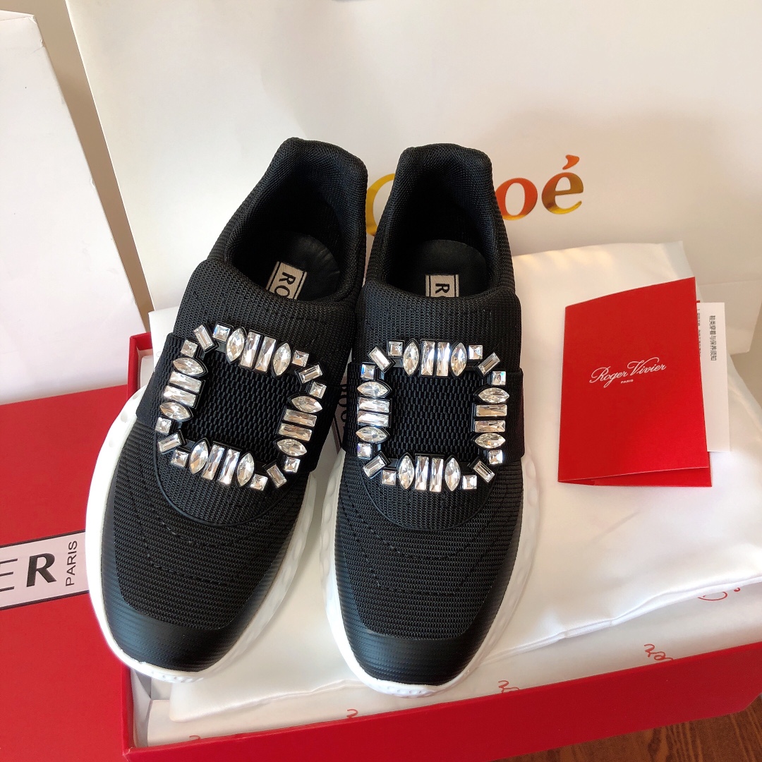 Roger Vivier Zapatos Zapatillas deportivas Venta de réplica en línea
 Negro Blanco Cuero vaca Pantalones deportivos