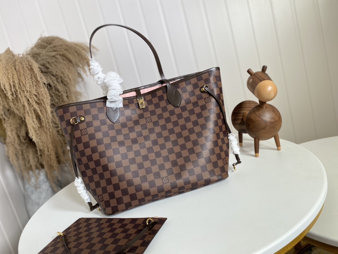 Louis Vuitton LV Neverfull Bags Handbags Pink Red Damier Ebene Canvas Fashion N41603