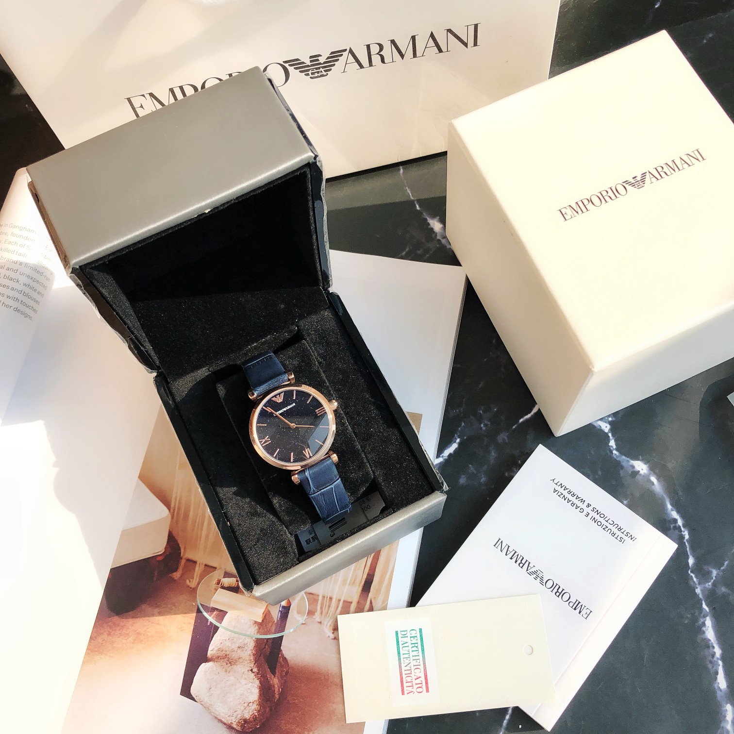Reloj Armani Armani original y genuino para mujer, reloj de cuarzo con cinturón de moda de cielo estrellado europeo y a…