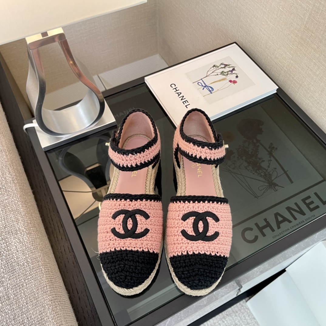 Chanel 23 Resort Espadrille Sandals, Pink & Black Crochet, Sizes 35-40 2 i1646229894 9617 0