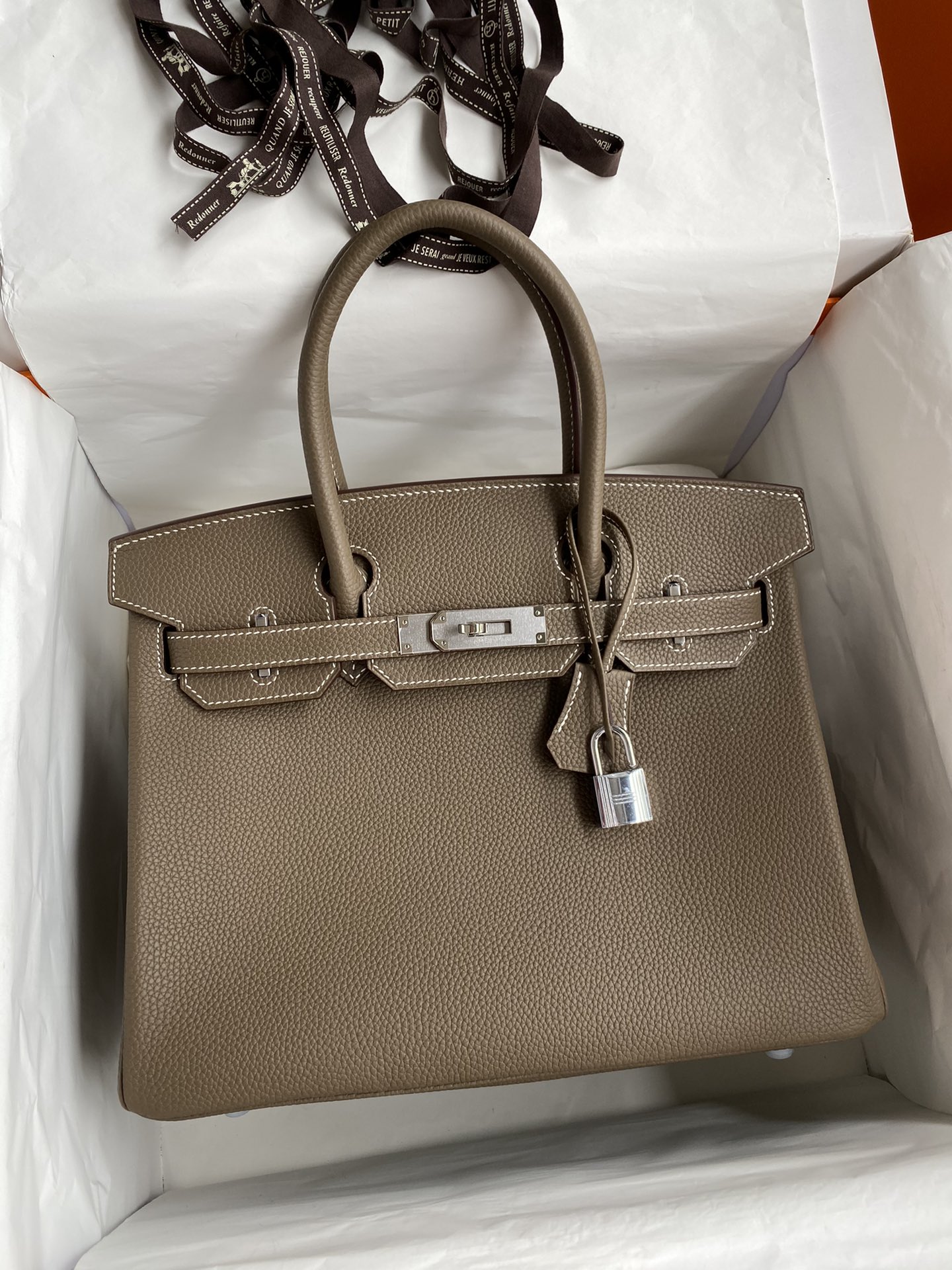 Hermes Birkin Bags Handbags Elephant Grey Sewing Silver Hardware Calfskin Cowhide
