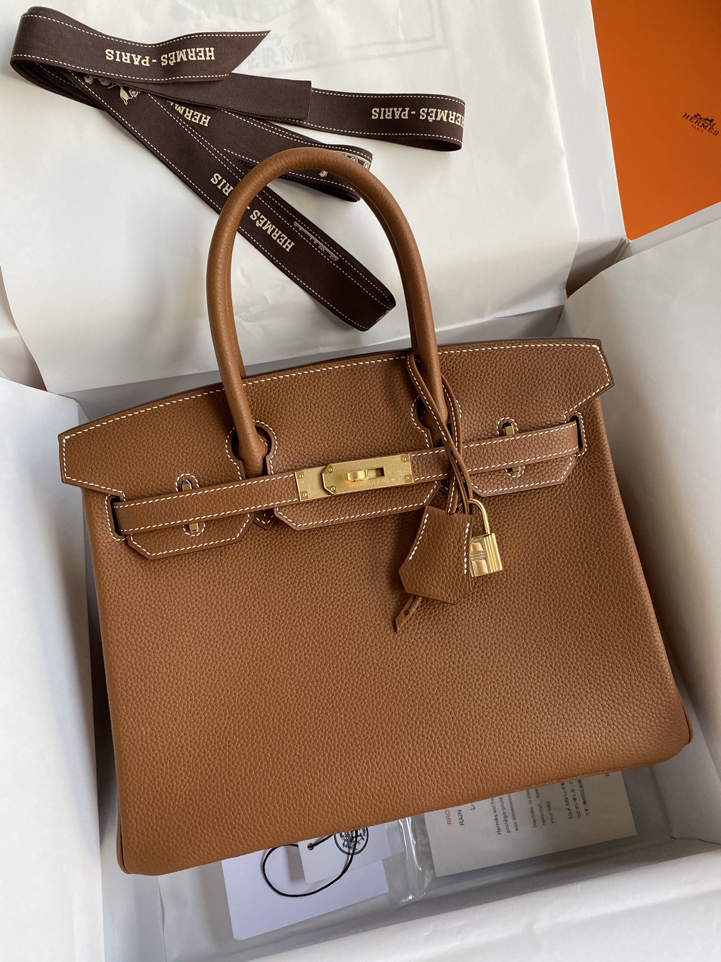 Hermes Birkin Bags Handbags Brown Coffee Color Sewing Silver Hardware Calfskin Cowhide