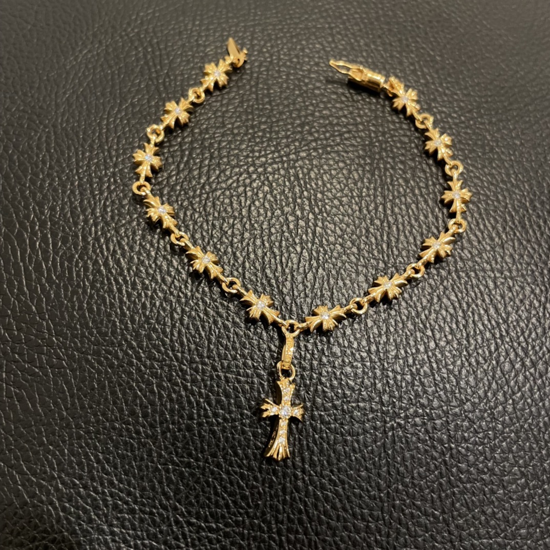 Chrome Hearts 克罗心镀金镶钻十字架手链