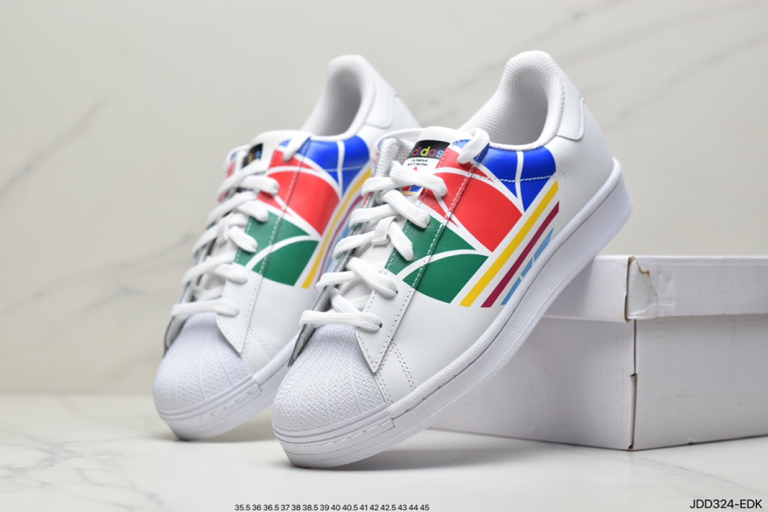 Adidas Originals Superstar White Colorful Love Shell Head Classic Versatile Casual Sports Small White Sneakers FU9519