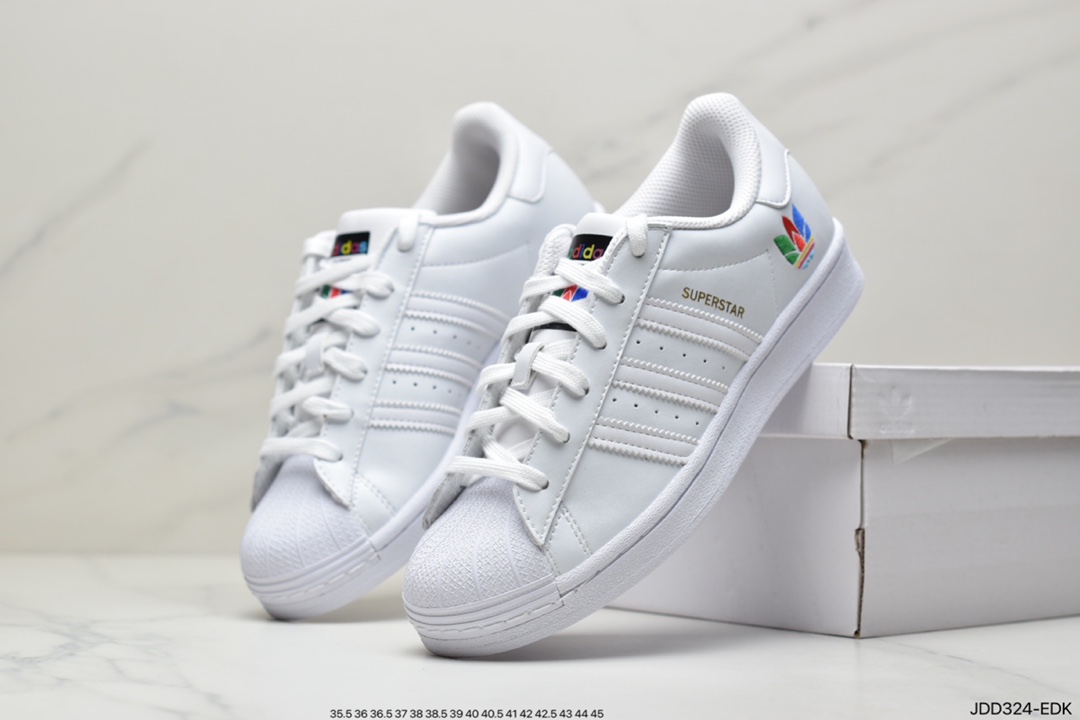 Adidas Originals Superstar White Colorful Love Shell Head Classic Versatile Casual Sports Small White Sneakers FU9519